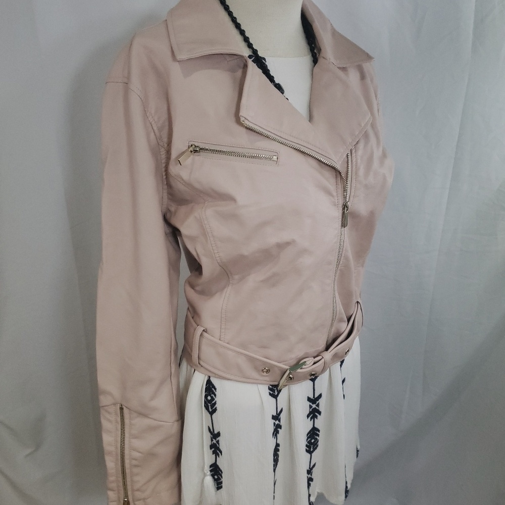 🆕️NY&CO Light Pink Moto Jacket Faux Leather Sz XL